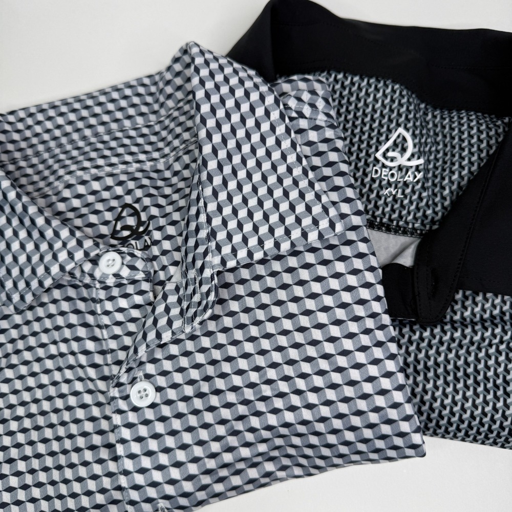 Deolax Mens XXL Performance Golf Polo Shirts Set of 2 Geometric 3D Print Black